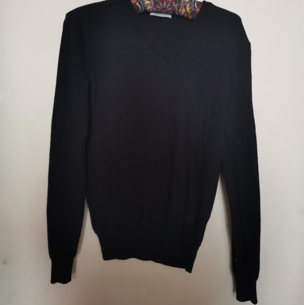 Versace Collection 100%New Pur Wool V Neck Pullover Sweater Navy Blue S